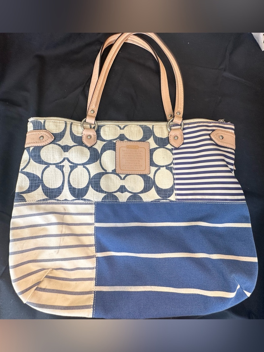 Coach Legacy Weekend Blue Denim Canvas Patchwork Tote Bag Shoulder Purse F23967